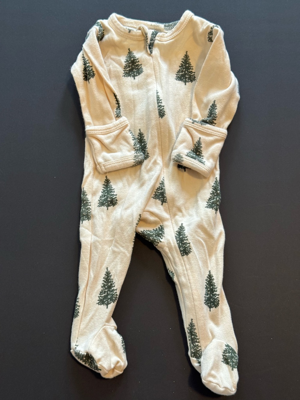 kate quinn Cream Footed Pajamas with Green Tree Print Sleeper